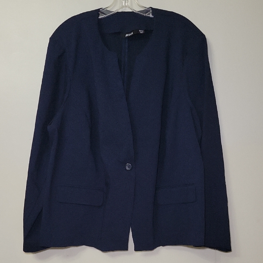 Briggs Blazer Navy Blue Woman's 24W Stretchy No Collar‎ Office Business